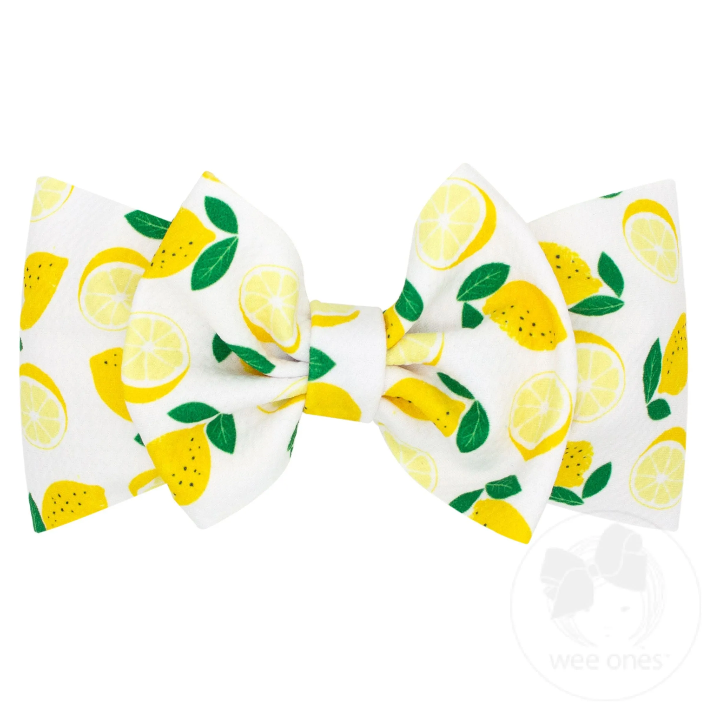 Soft Printed Lemon Rippled-Textured Wide Girls Baby Band with Large Matching Bowtie