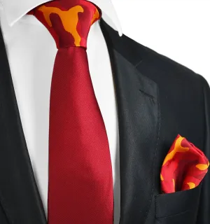 Solid Red Contrast Knot Tie Set by Paul Malone