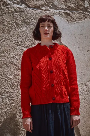 SONIA Cable Cardigan in Merino Wool - Red