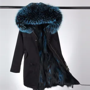 Teal Fur Black Parka