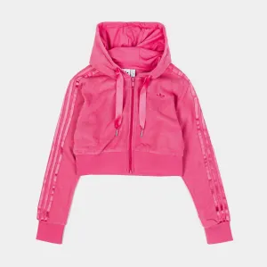 Teddy Fleece Zip Up Womens Hoodie (Pink)