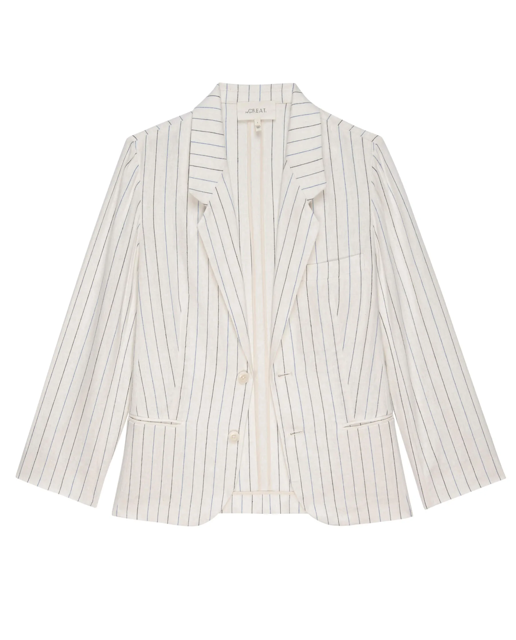 The Relaxed Blazer. -- Cream Pinstripe