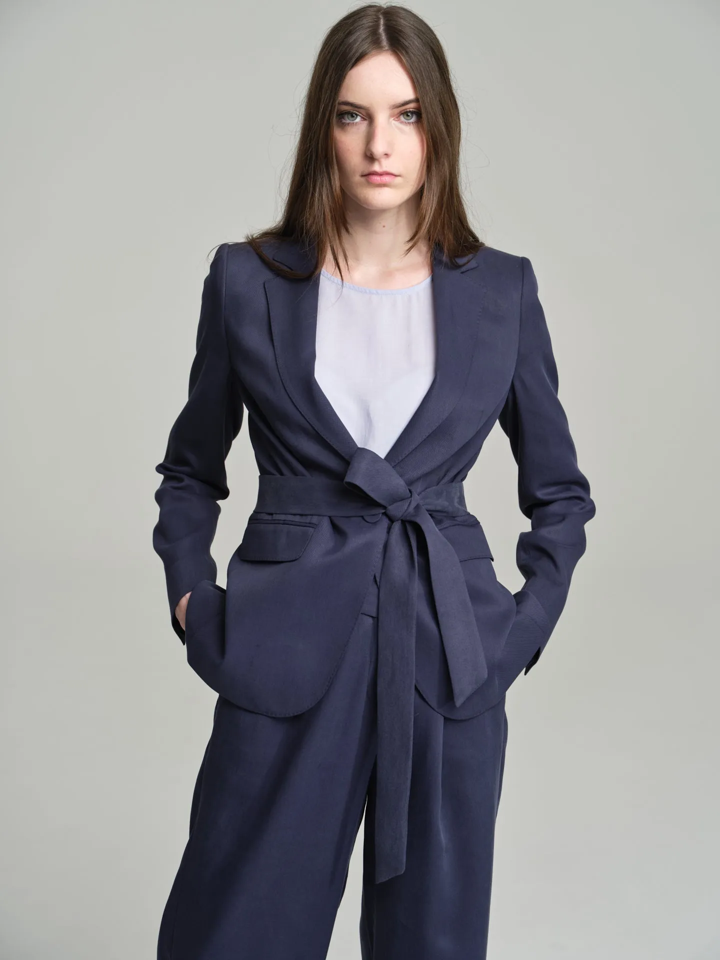 Tie belt blazer