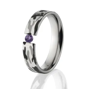 Titanium Camo Ring, Alexandrite Tension Set Ring