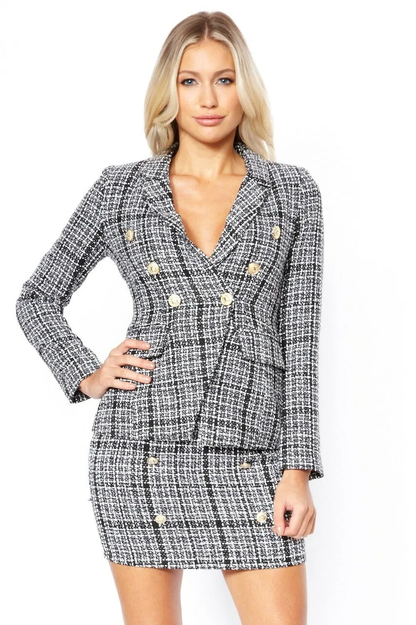 Tweed Gold Button Fitted Blazer | Stylish Jacket