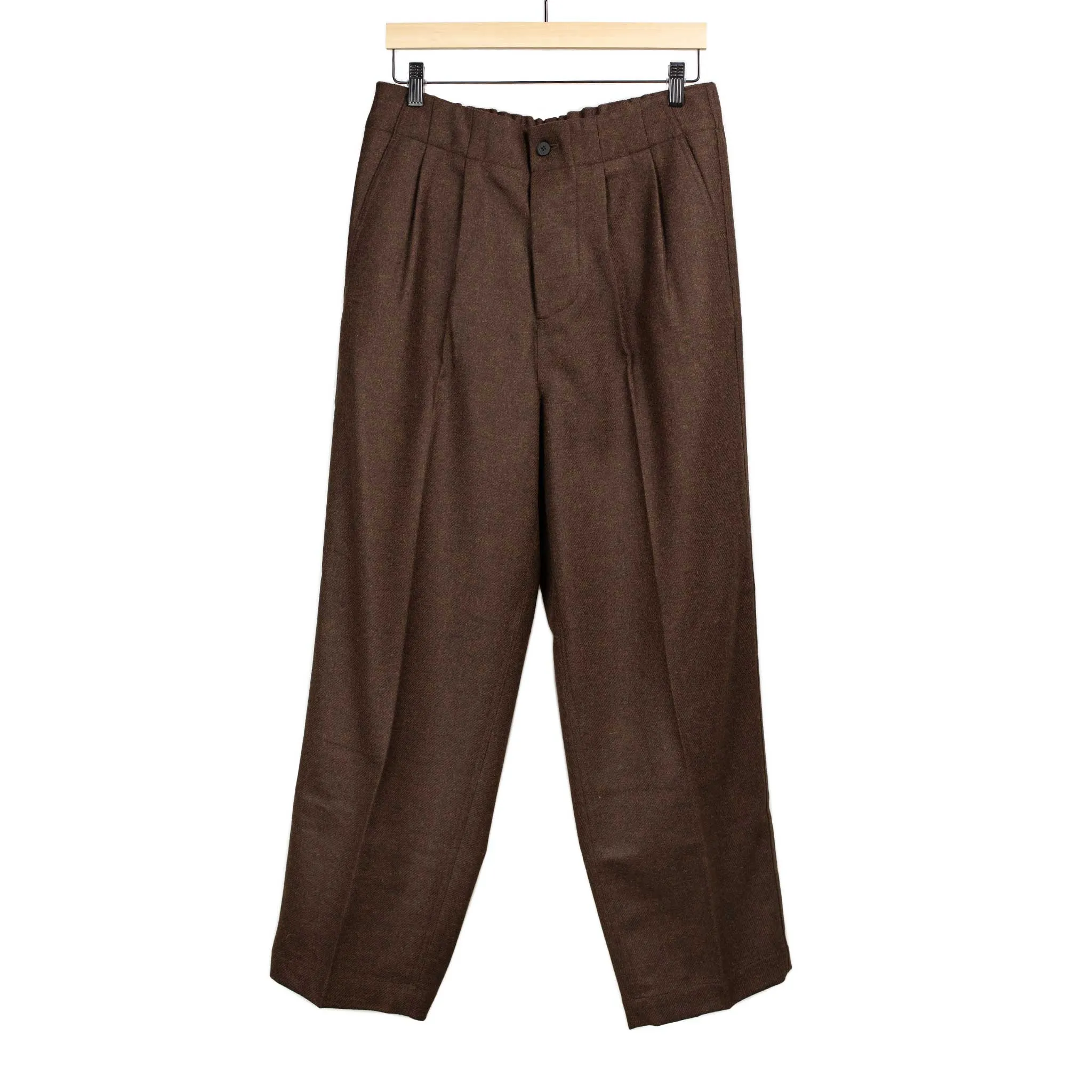 Two-tuck easy pants in brown melange Abraham Moon wool twill