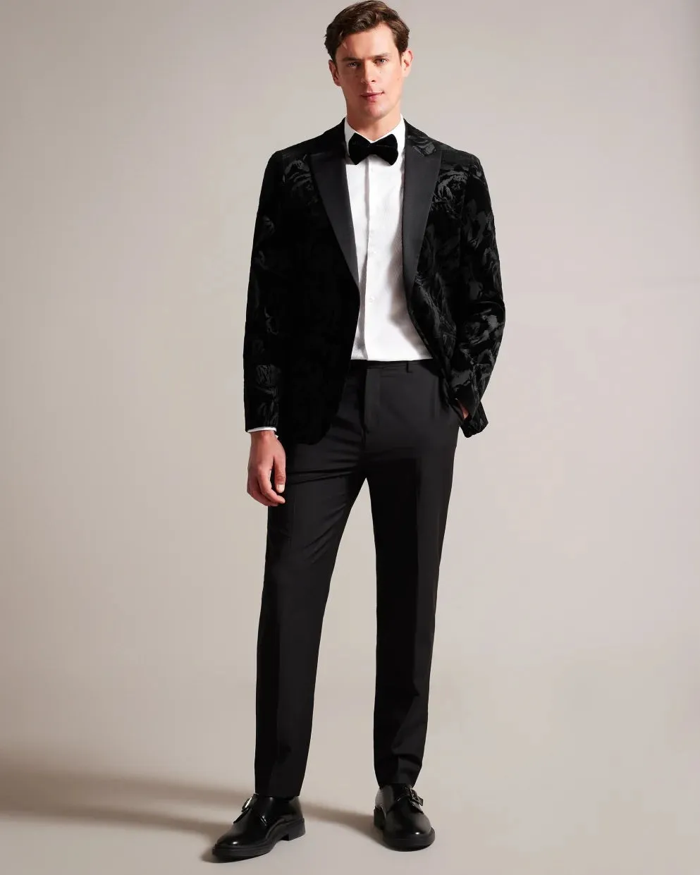 Velvet Jacquard Rose Blazer - Black