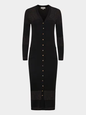 Venyx Long Rib Cardigan Dress in Black Gold