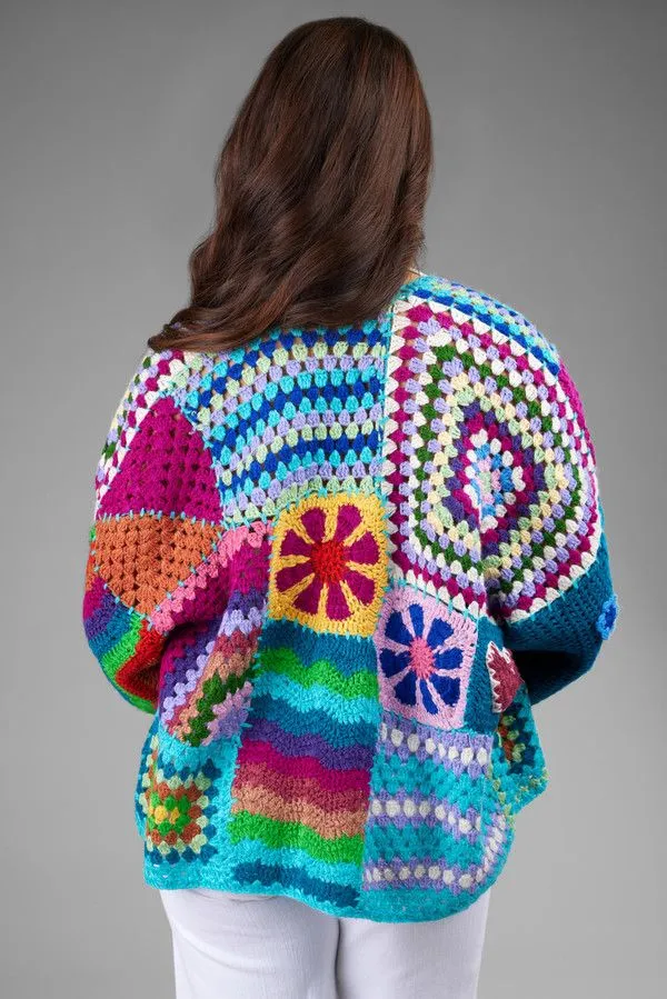 Vibrant Multi Pattern Crochet Cardigan