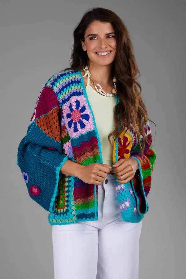 Vibrant Multi Pattern Crochet Cardigan