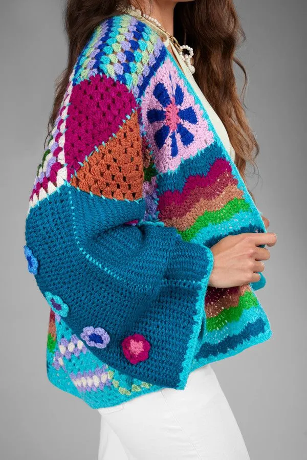 Vibrant Multi Pattern Crochet Cardigan