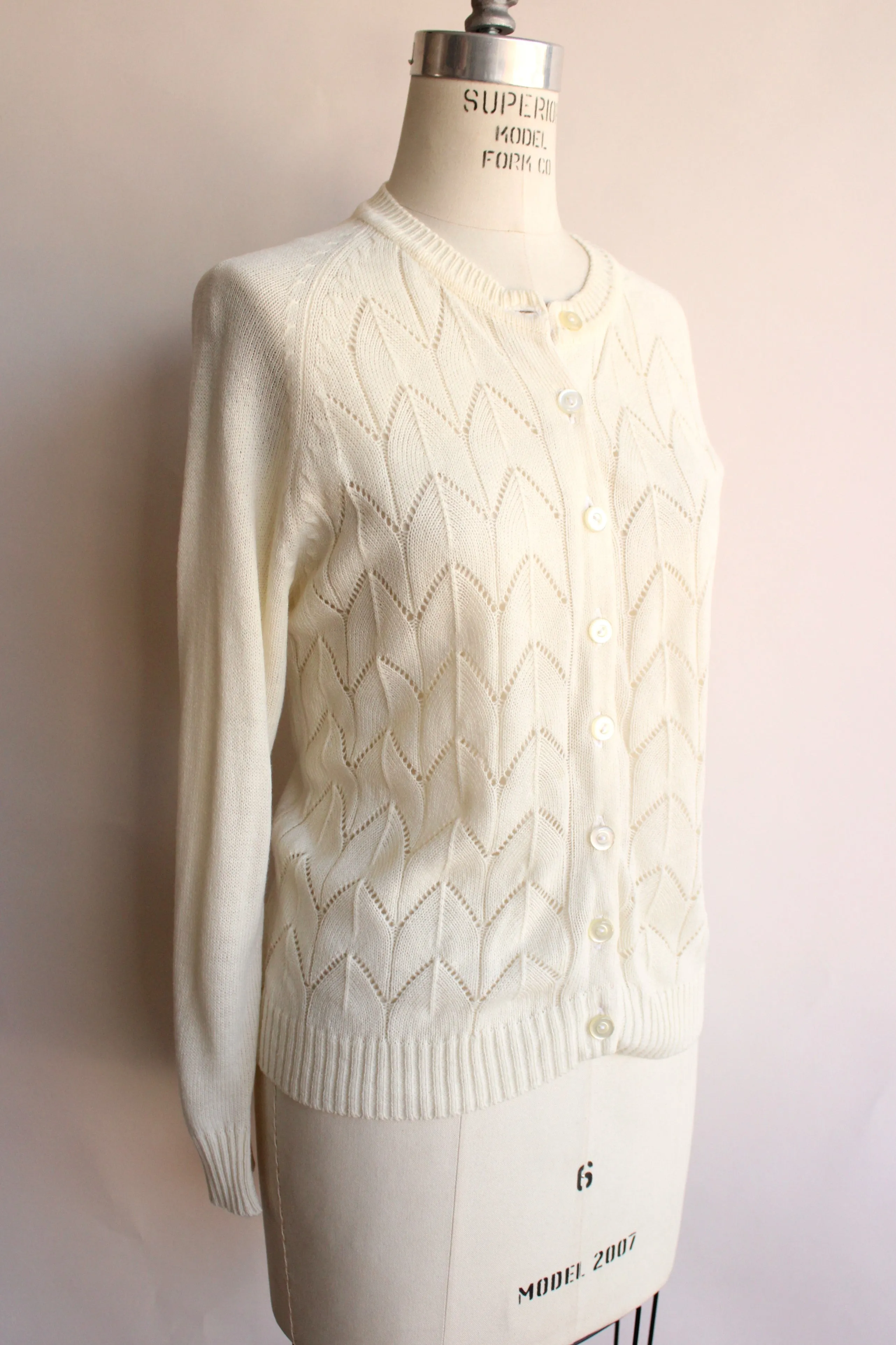 Vintage 1980s Pointelle Knit Sweater in Winter White