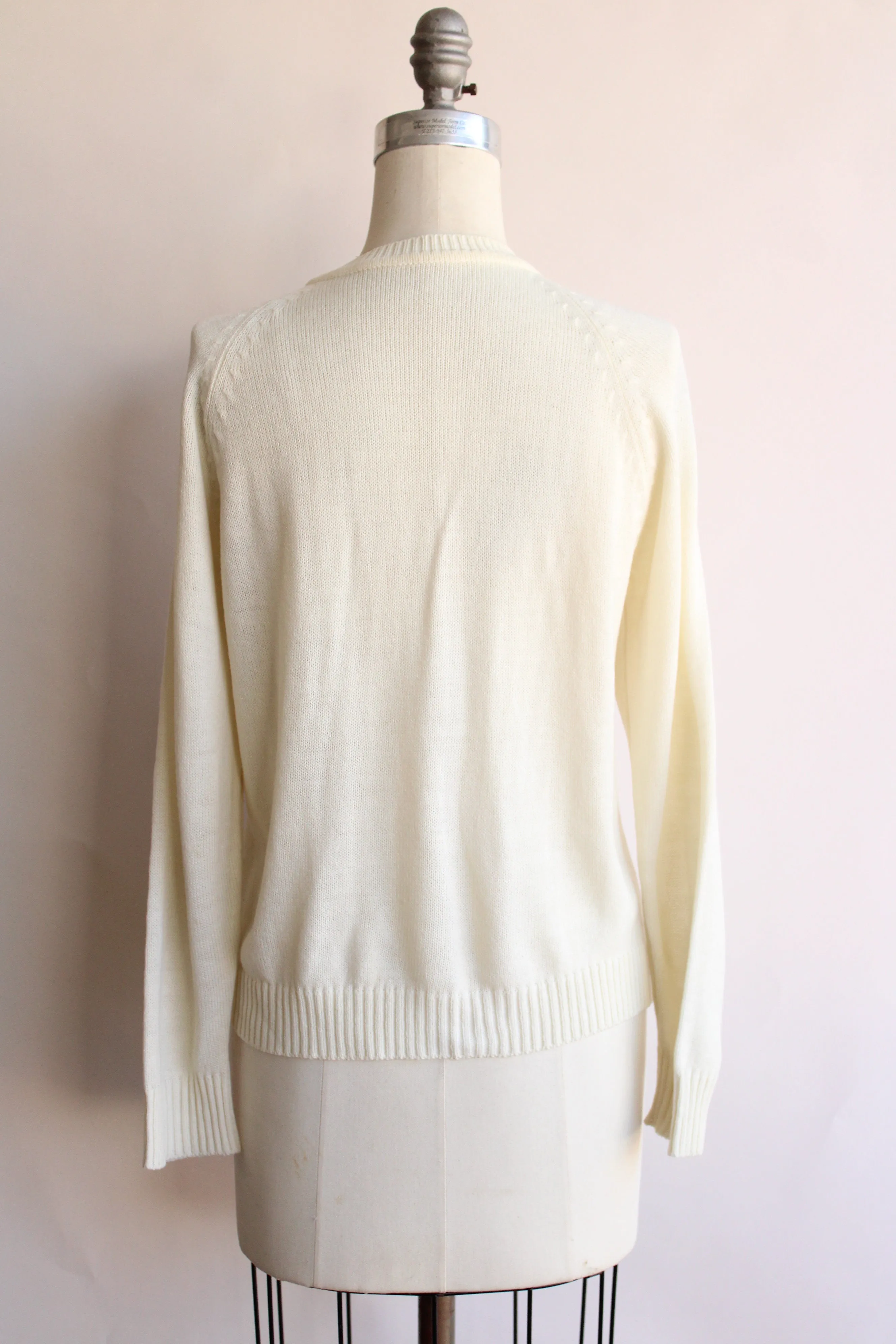 Vintage 1980s Pointelle Knit Sweater in Winter White