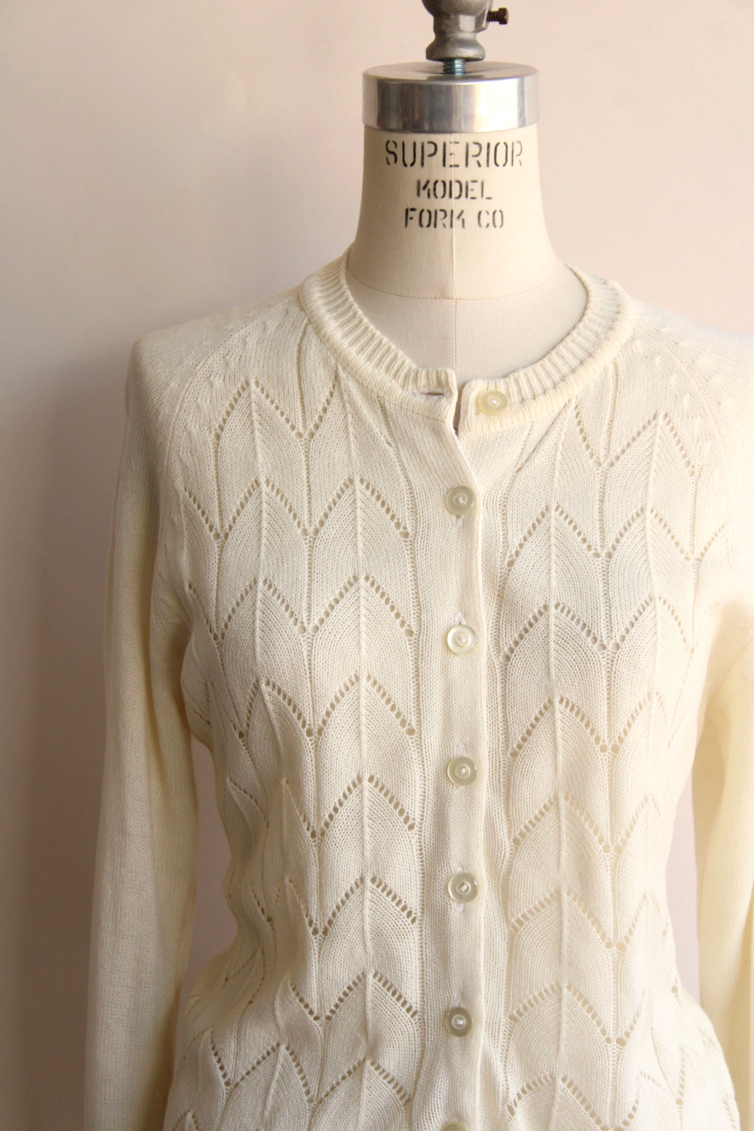 Vintage 1980s Pointelle Knit Sweater in Winter White