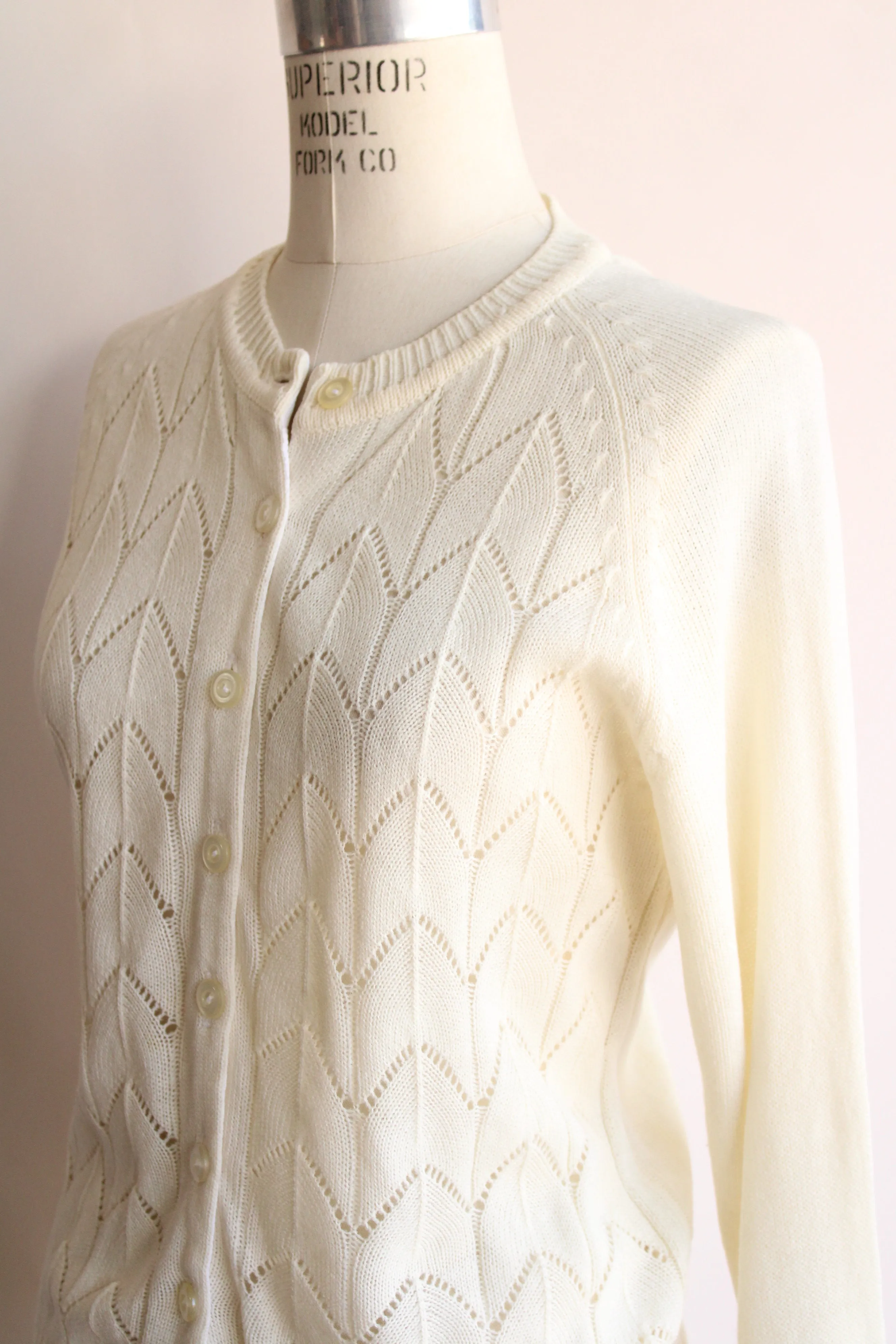 Vintage 1980s Pointelle Knit Sweater in Winter White