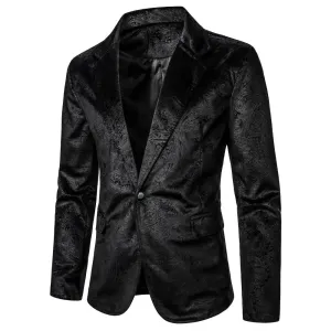 Wiaofellas - Men's Blazer Grain Texture Patterned Slim Fit Single Button Business Casual Club Stage Wedding Male Costume Dinner Party Jacket