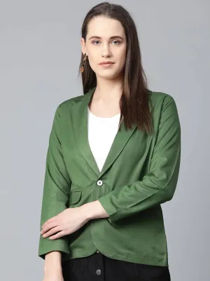 Women Olive-Green Solid Single-Breasted Smart Casual Blazer