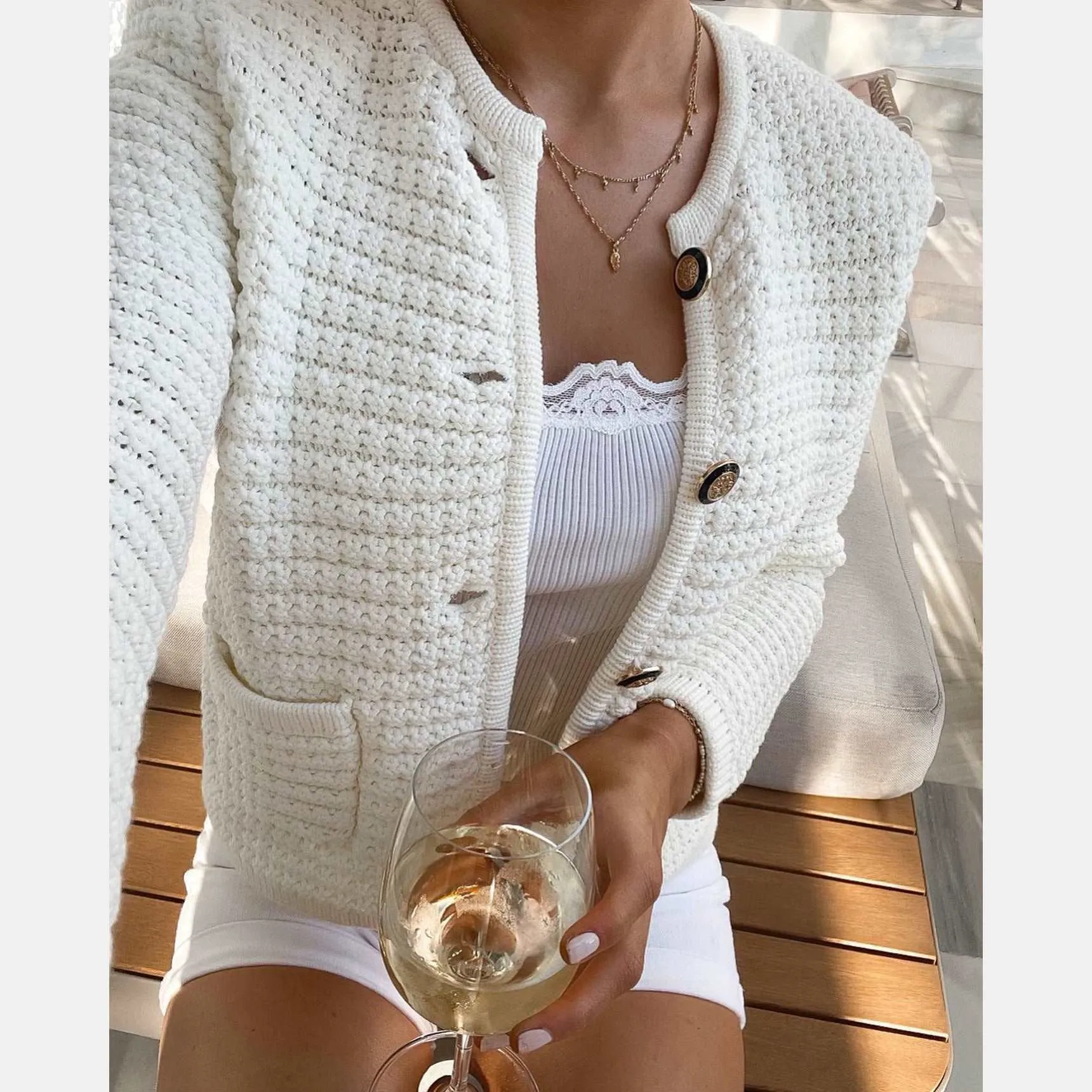 Women's Elegant Cotton Knit Cardigan