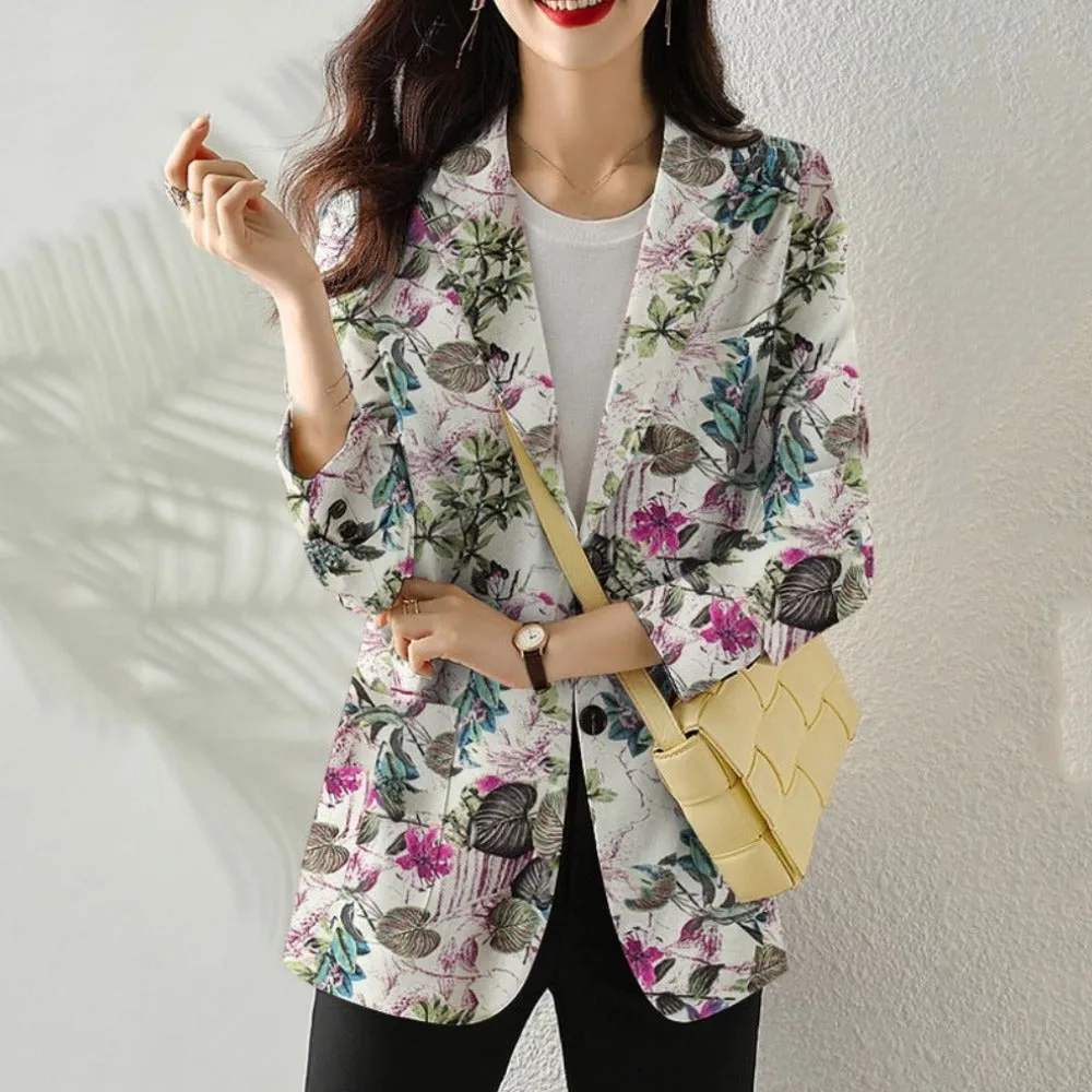 Womens Long Sleeve  Dual Buttons Floral Blazer