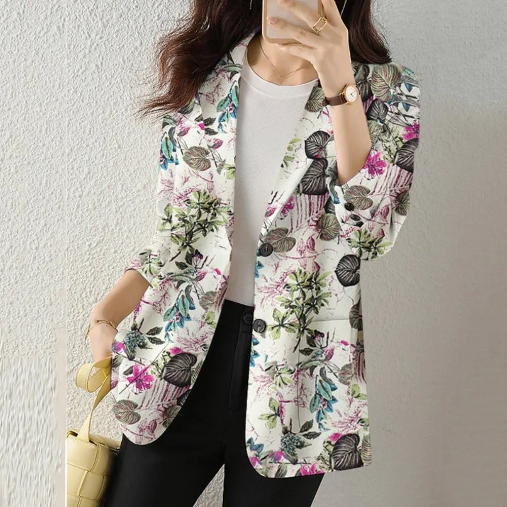 Womens Long Sleeve  Dual Buttons Floral Blazer