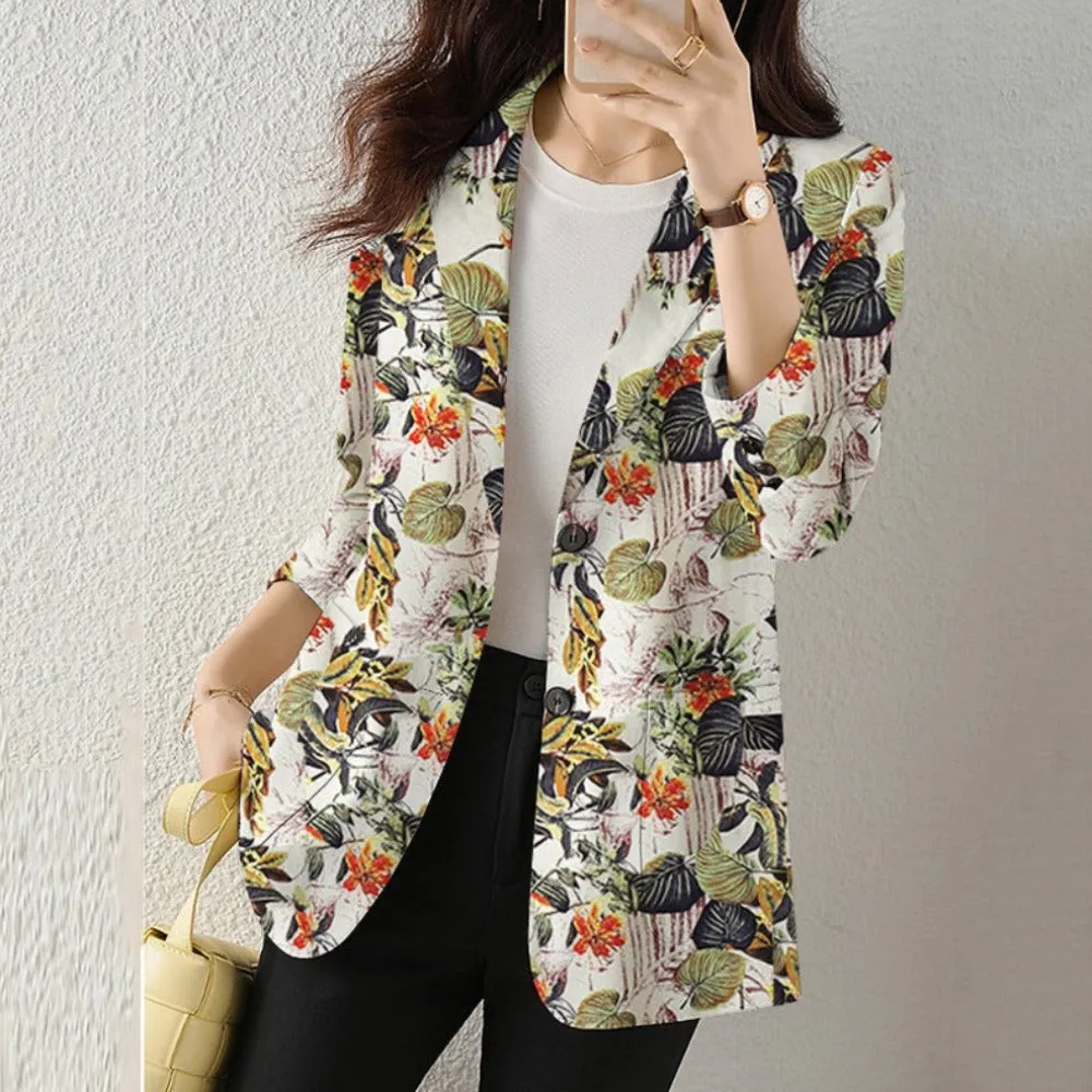 Womens Long Sleeve  Dual Buttons Floral Blazer