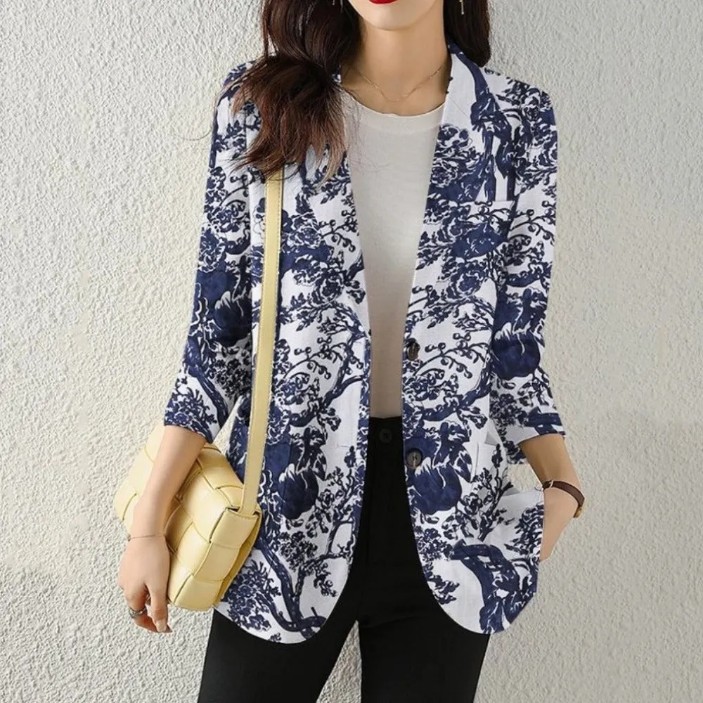 Womens Long Sleeve  Dual Buttons Floral Blazer