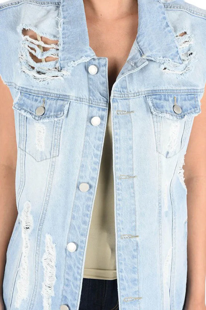 Women's Oversized Destroyed Denim Vest