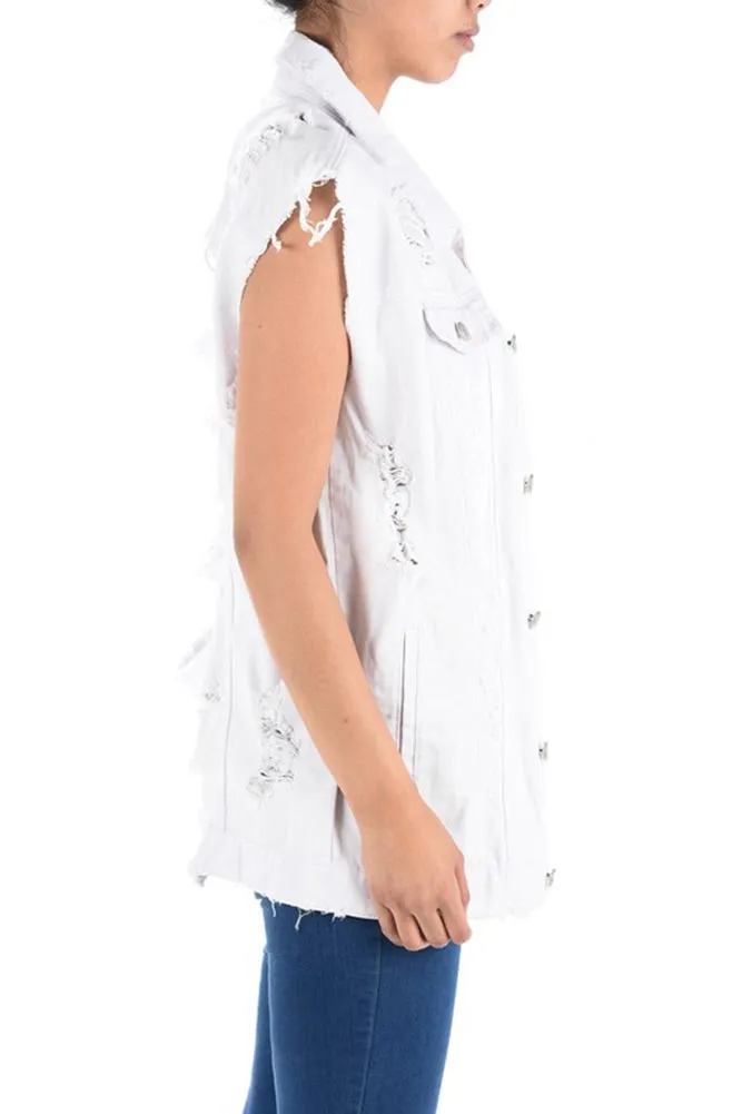 Women's Oversized Destroyed Denim Vest