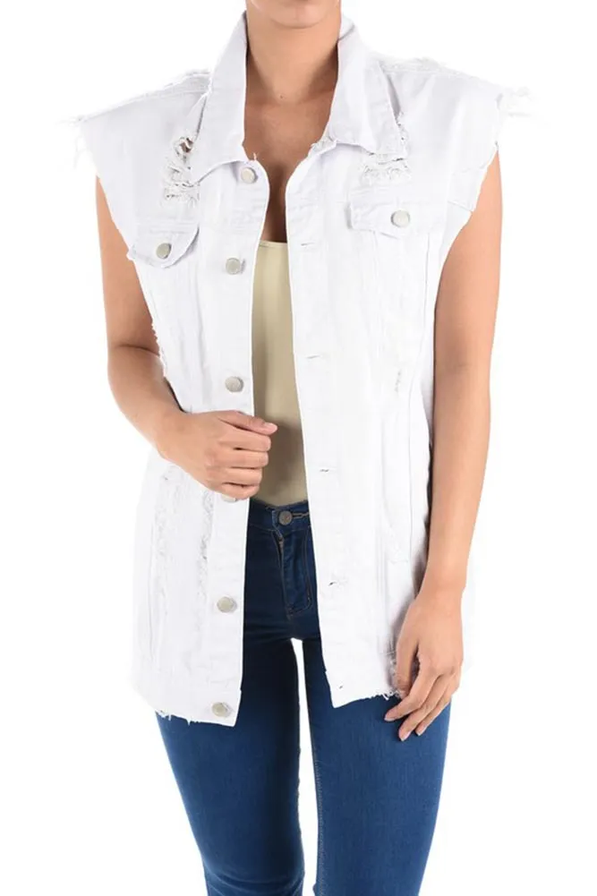 Women's Oversized Destroyed Denim Vest