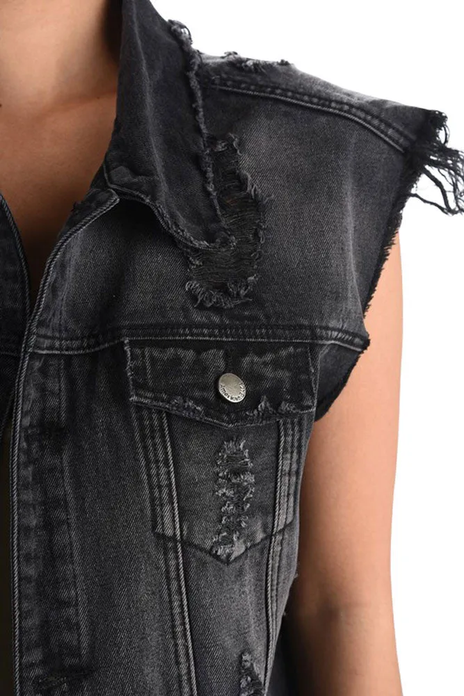 Women's Oversized Destroyed Denim Vest