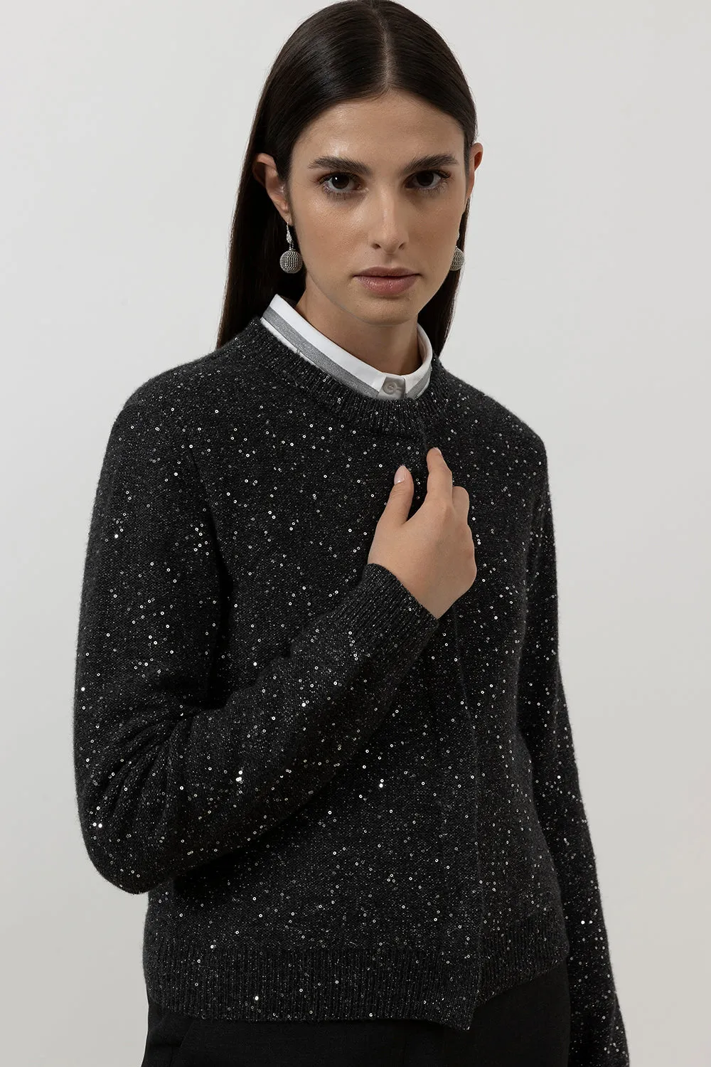 Wool, cashmere cardigan with sequins